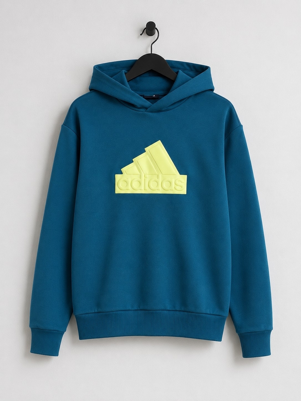 adidas Teal Pullover Hoodie with Neon Yellow Logo